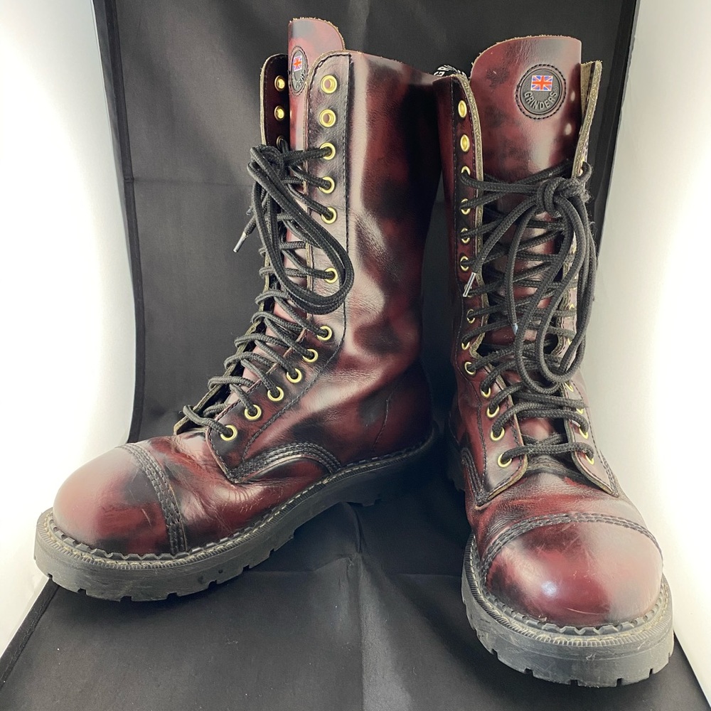 RARE 14 eyelet oxblood steel toe Grinders